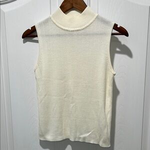 Sleeveless Cream Ribbed Turtleneck Top